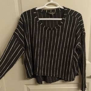 Navy Striped Crop Top Sweater